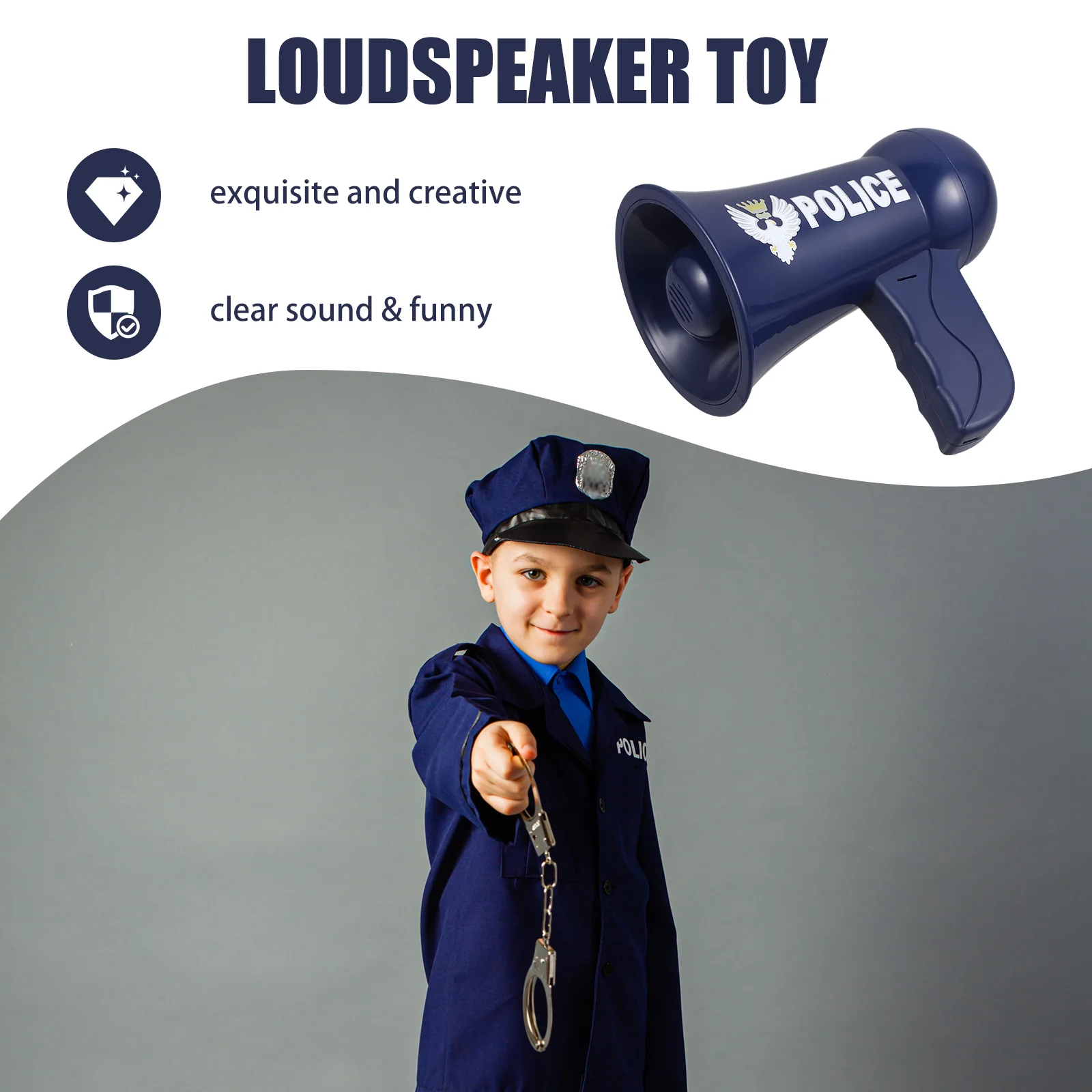 Mégaphone de police avec haut-parleur pour enfant, jouet amusant, guide, cosplay, pour garçon sans 24.com (style de bouton aléatoire)