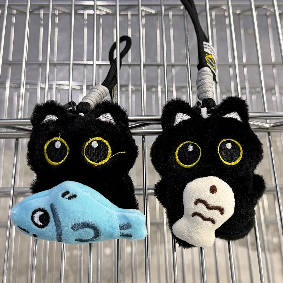 Yupsk 6/1pcs Cute Plush Black Cat Doll Toy Keychain Bag Pendant Charms Kawaii Keyring Accessories For Women Couples Gift