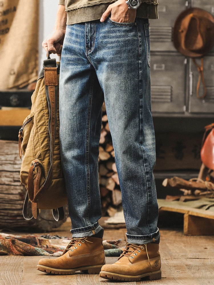 

Classic American Retro Men's Jeans Loose Casual Simple Waed Denim Pants Youth Trendy Straight Leg Jeans Autumn Wear