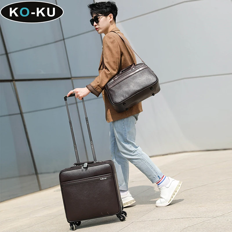 KO-KU  High-grade Business PU Leather Trolley Case Universal Wheel 16 Inch Travel Bag Suit Boarding Box Oxford Cloth Luggage Set