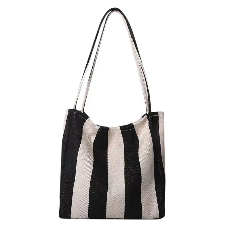 2023 fashion korea literature stripe Women\'s Canvas Tote Bag retro Shopper Bags Lady canvas big Shoulder Bag For Women