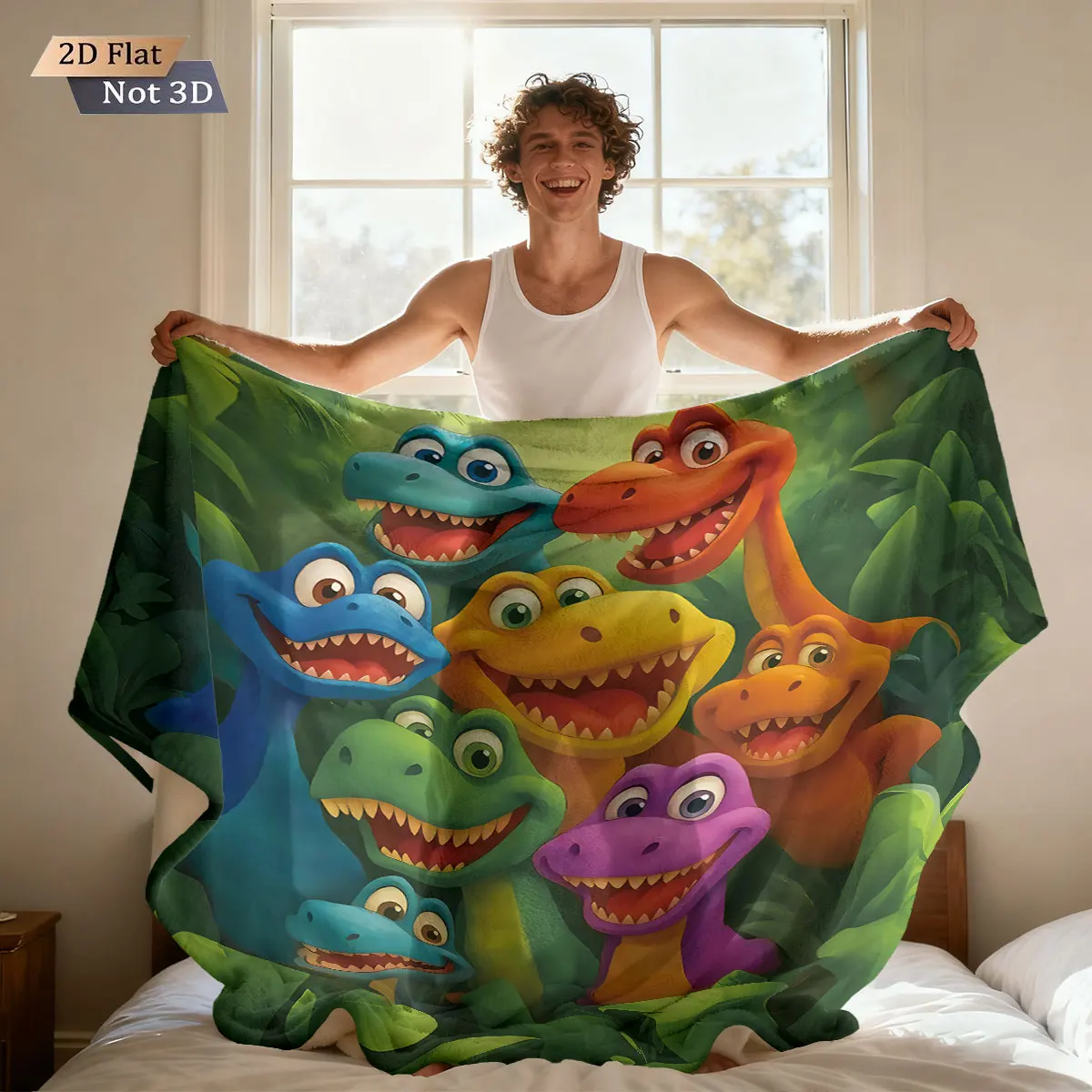 1 Stück niedliche Flanelldecke mit Cartoon-Wald-Dinosaurier-Motiv in mehreren Größen, weich und bequem, lässiger Nickerchenbezug-Teppich