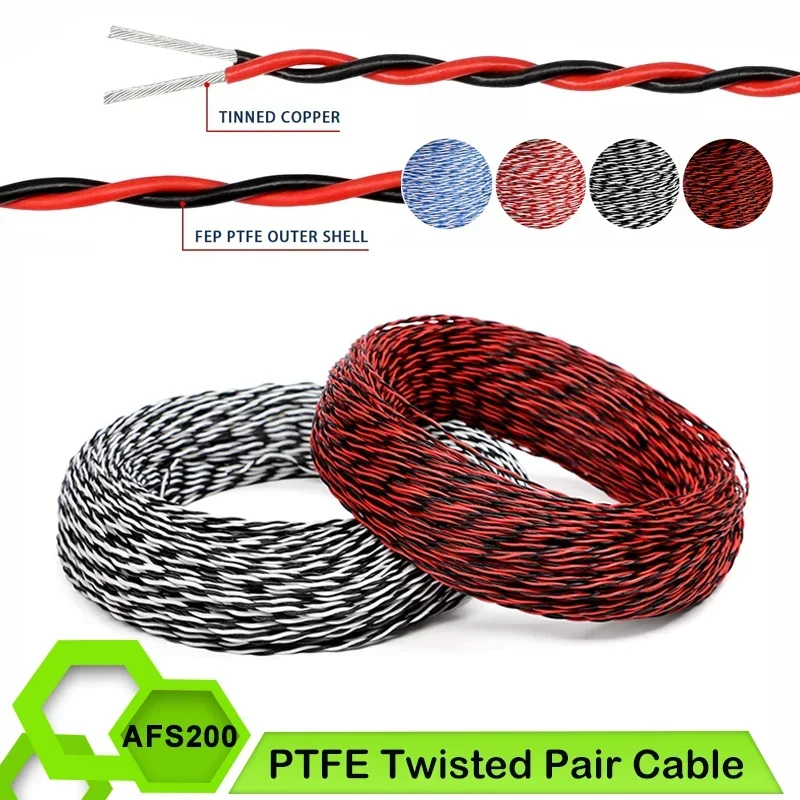 1~20m 2pin PTFE Wire AFS200 26/25/24/22/20/18/17/15/13AWG High Temperature Electronic Tinned Copper FEP Twisted Pair Cable