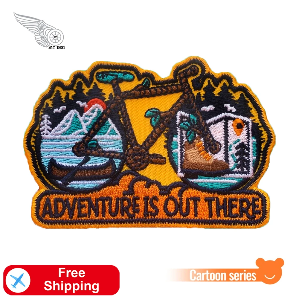 Cycling Outdoor Adventure Embroidery Patches for Clothing Backpacking Creative Adventure Is Out There Iron on Commemorate Event