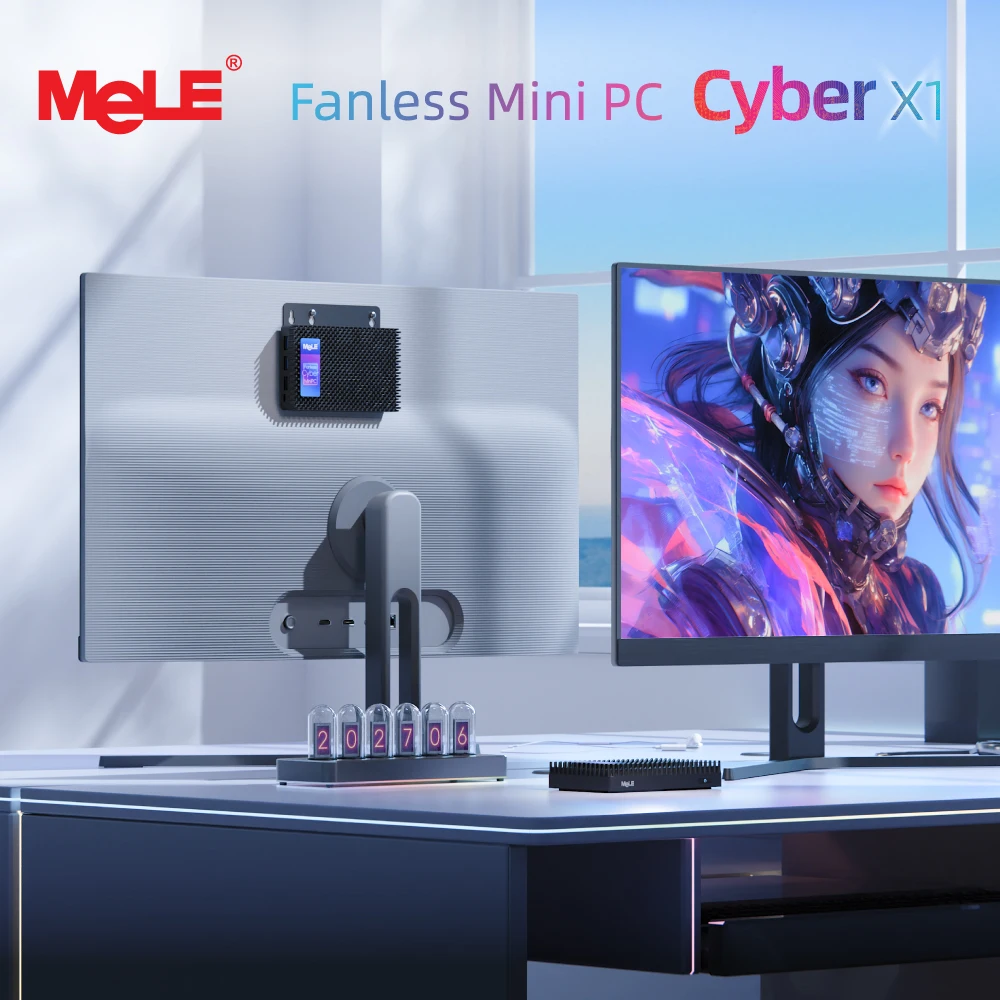 MeLE Fanless Mini PC N150 8GB DDR4 128GB,Industrial Grade Micro Computer Cyber X1,Dual HDMI,4K Display,USB 3.2,USB C,WiFi5 BT5.1