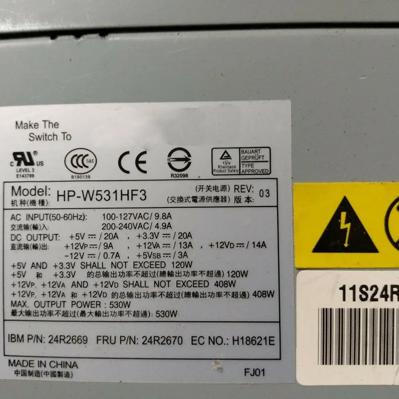 Fonte de alimentação original do servidor, HP-W531HF3, 530W, 24R2669, 24R2659, 24R2660, 24R2670C