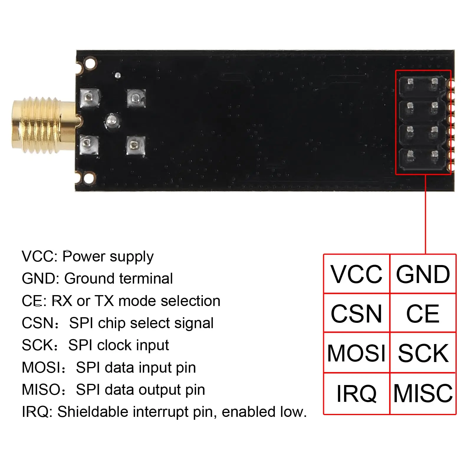 NRF24L01+PA+LNA Wireless Transceiver RF Transceiver Module with SMA Antenna 2.4G 1100m