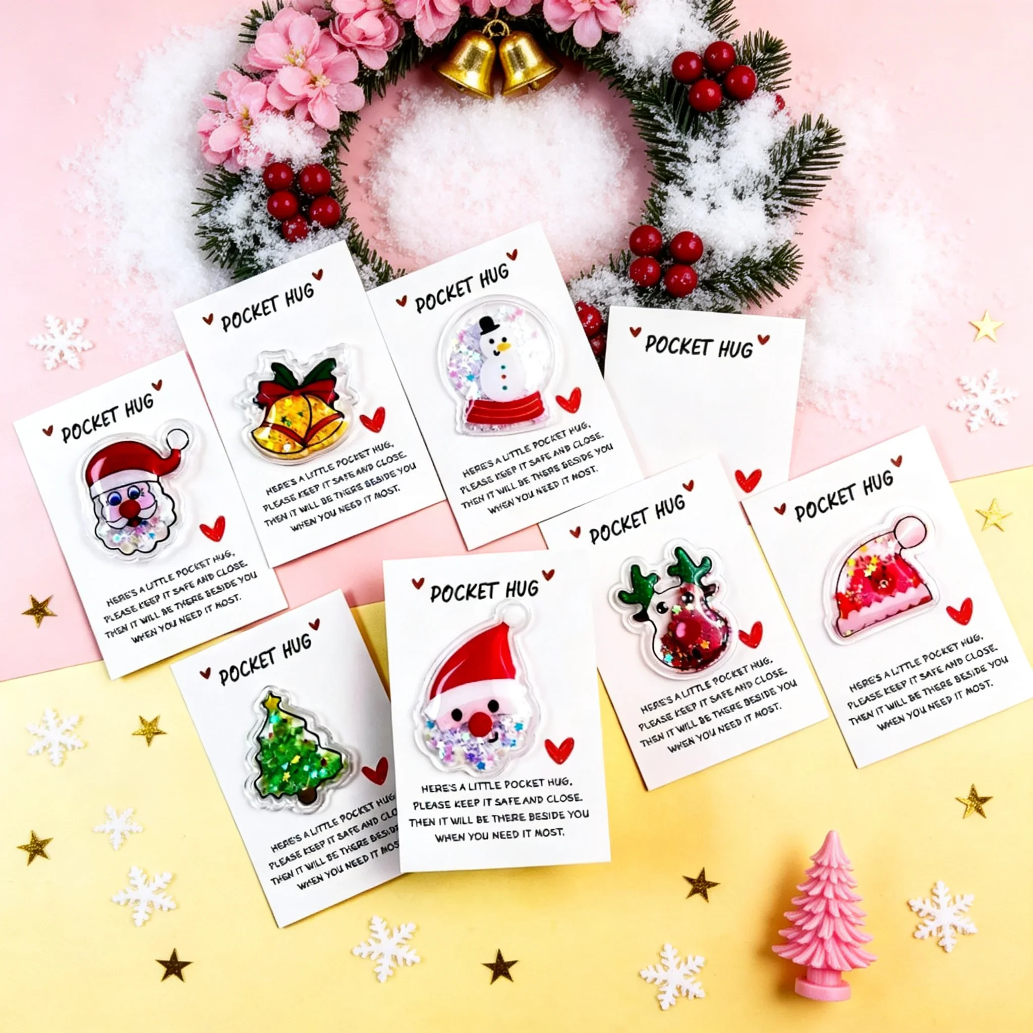 9 Pcs Quicksand Christmas Cards, Santa Claus, Christmas Trees, Reindeer, Snowman Designs, Pocket Cards For Parties Gift-Giving