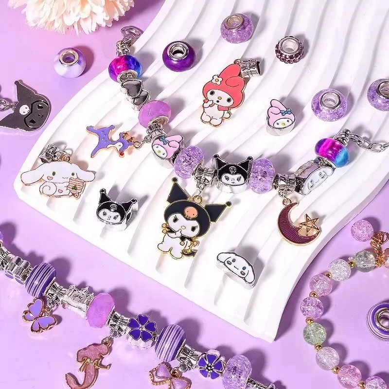 Novo sanrio kuromi melodia diy pulseira conjunto bonito dos desenhos animados criança você mesmo colocação gratuita miçangas pingente jóias presente do feriado brinquedo