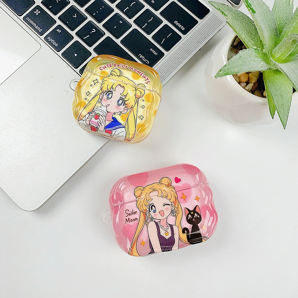 Funda para auriculares Airpods 4, 2, 3, 1 Pro 3, 2, bonita funda protectora dura para auriculares inalámbricos con Bluetooth, dibujos animados japoneses, Anime Sailor Moon