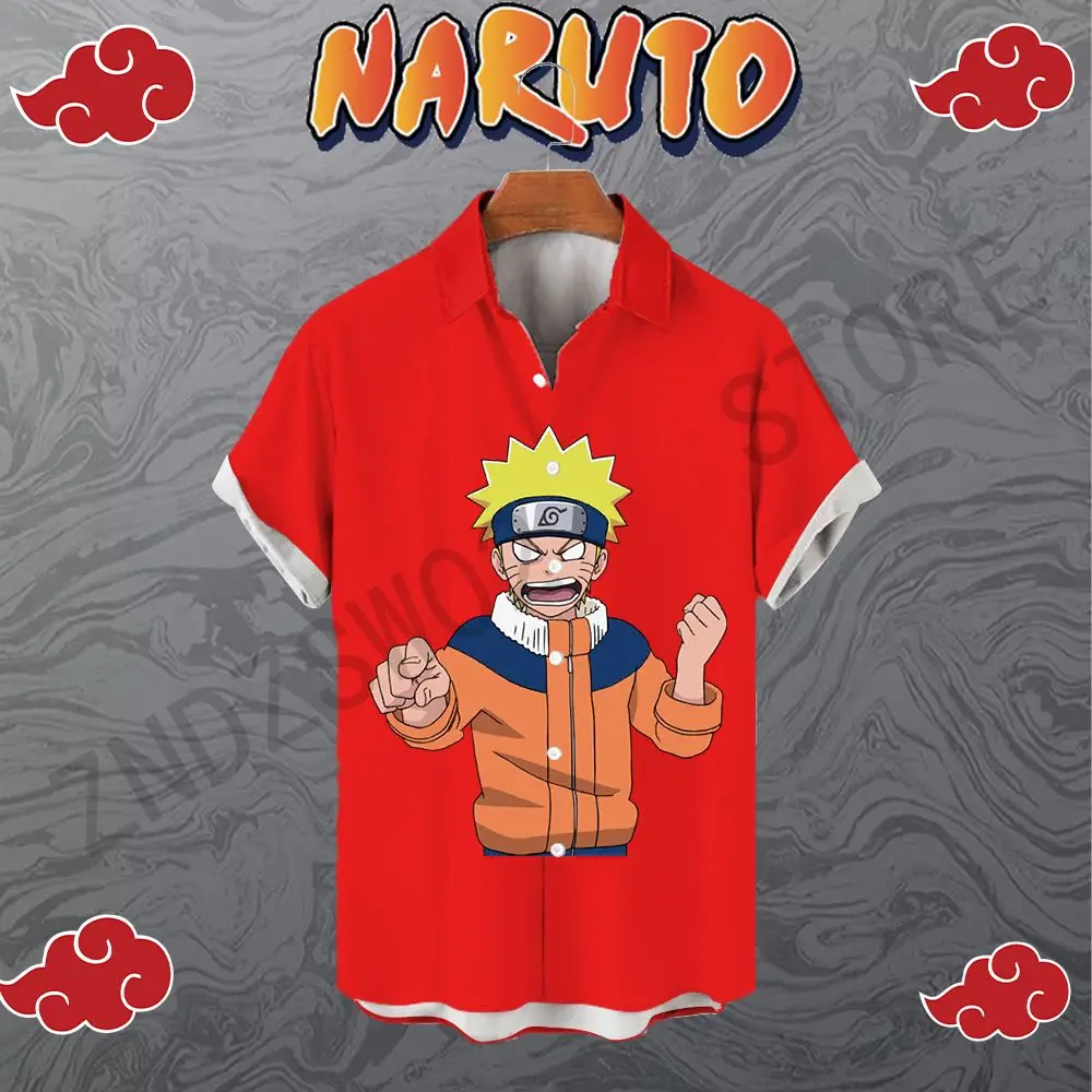 Shirt Naruto 5XL Shirts for Men Men's Beach Style Clothing Anime Short Sleeve 2023 Cool Oversized Streetwear Seaside Trip Summer