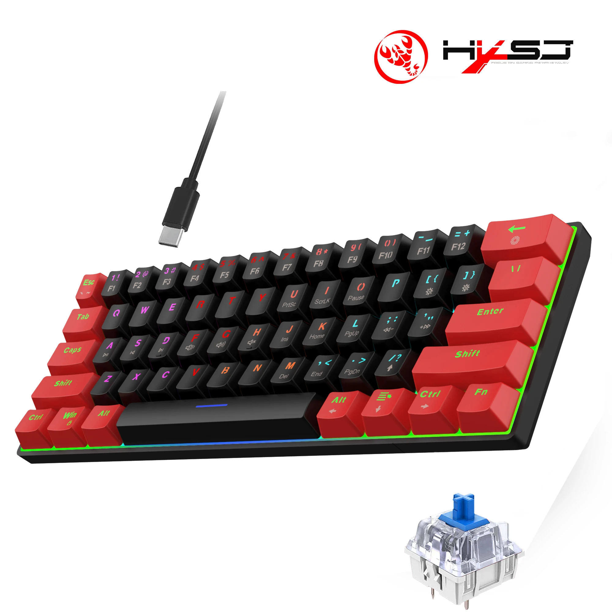 Hot sale 60% mini 61-Key Gaming mechanical Keyboard rgb backlit blue switch wired keyboards  for Computer laptop home gamer