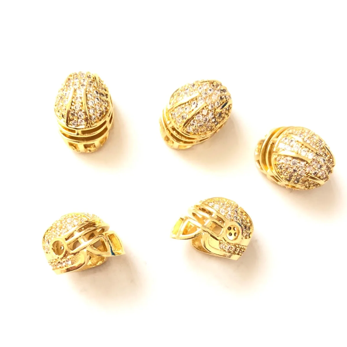 10pcs Zirconia Paved Football Helmets Spacer Beads for Women Men Bracelet Making Bling Gold-Plated Jewelry DIY Finding Wholesale