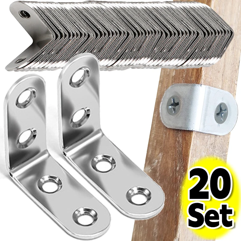 Wholesale Stainless Steel L Joint Brackets with Screws 90 Degree Right Angle Corner Brace Shelf Door Cabinet Connector Fastener