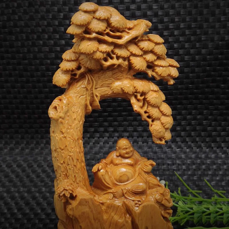 Arborvitae Wood Carving Panasonic Maitreya Statue Decoration Solid Wood Zen Living Room Office Crafts Maitreya Smiling Buddha Cr