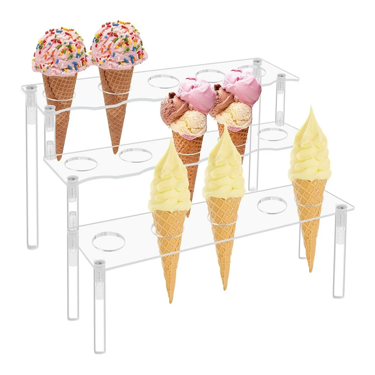 15 Holes Ice Cream Cone Holder Acrylic 3 Layers Snack Holder Display Snack Popcorn Paper Cones Stand for Home Decor