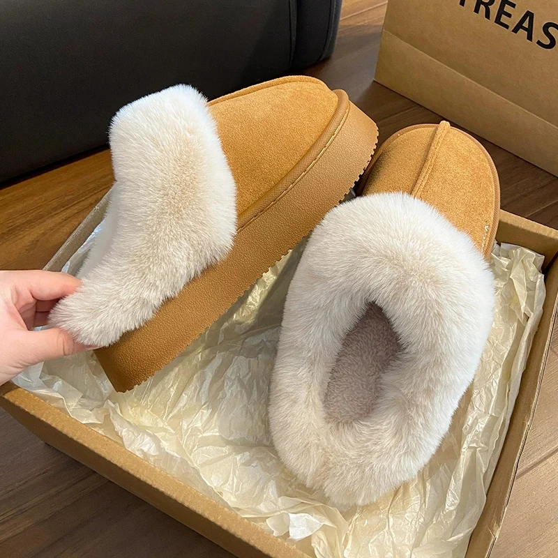 

Women Platform Fur Snow Ankle Slippers Causal Shoes 2025 Trend Winter Warm Suede House Cotton Slippers Flip Flops Botas Mujer