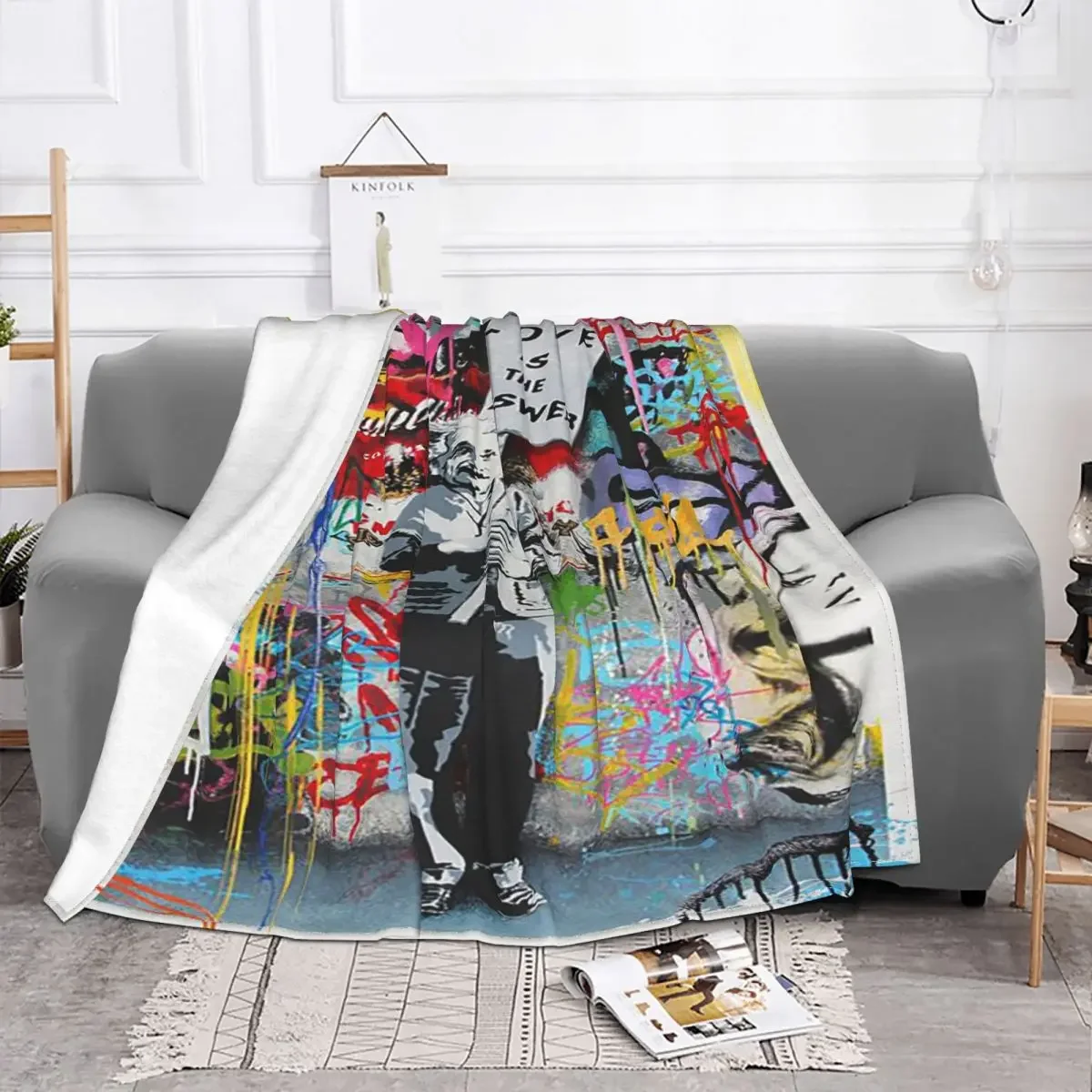 Banksy Street Art Blanket Coral Fleece Plush Print Graffiti Art Brainwash Portable Warm Throw Blanket for Sofa Outdoor Bedspread