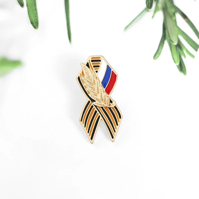 652F Ribbon Sign Badge with Russian Flag Saint George Victory Day Lapel Pin Festive Brooches History Memory Symbol Pins