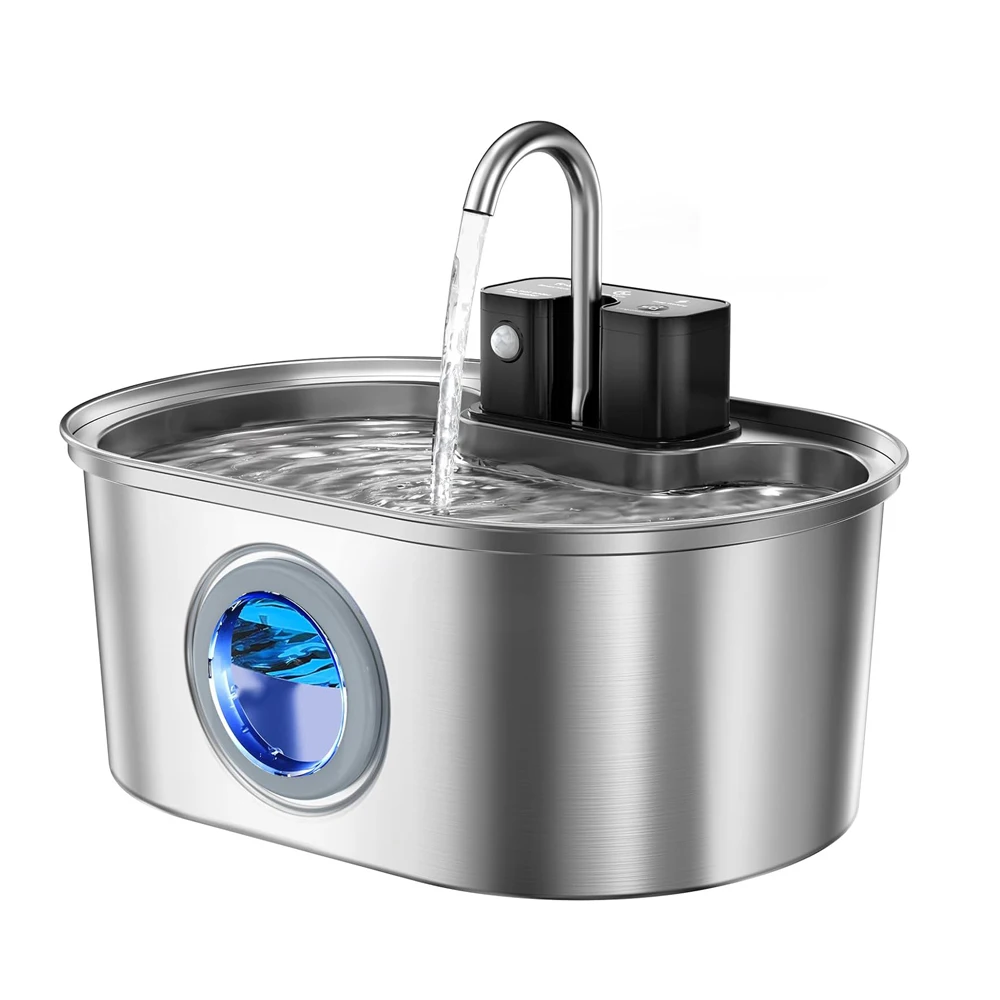 

Индуктивный фонтан для кошек из нержавеющей стали с беспроводной зарядкой, 3,2 л, окно уровня воды и сверхтихий водяной насос для кошек и собак