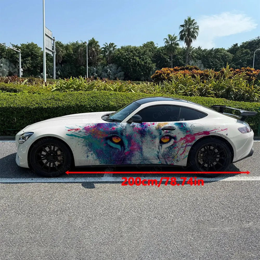 2pcs Vibrant Splatter Lion Eyes Car Side Wraps, Self-Adhesive PVC Waterproof & Scratch-Resistant Stickers, Car Accessory Gift
