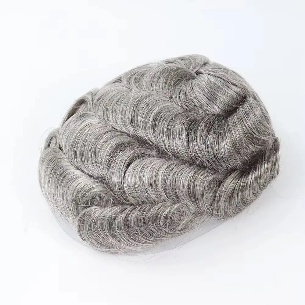 0.04～0.05mmの薄いPUレザー # 1B65 ブラックグレー メンズヘアピース インド人毛 ナチュラルな生え際 交換用プロテーゼ 男性用ウィッグ