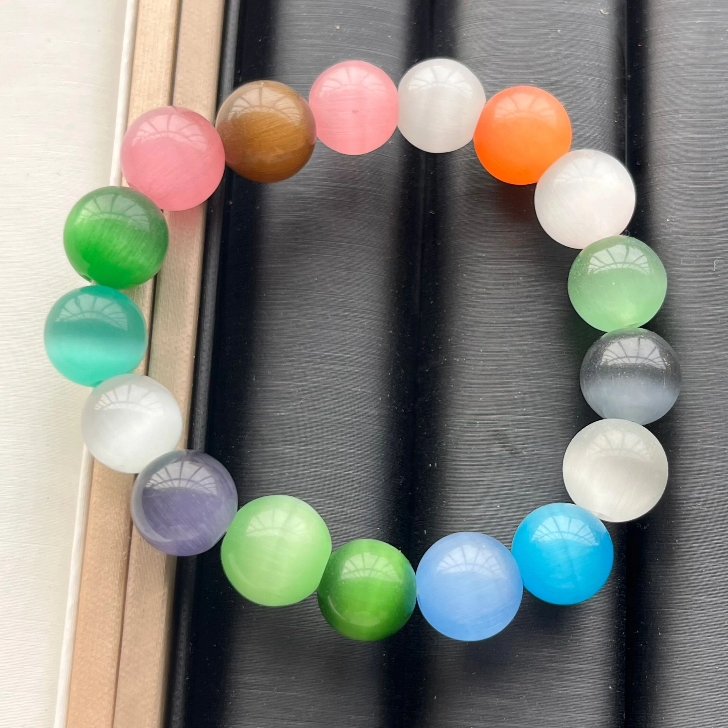 Women Cats Eye Stone Bracelet Healing Gemstone Fine Jewelry Pink Green White Red Blue Orange Cat's Eye Stone Bracelets Bangles