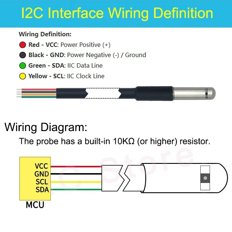 SHT40 Temperature Humidity Sensor Stainless Steel I2C Probe Digital Module Compatible With SHT30 SHT20 SHT45 SHT35 SHT31 SHTC3