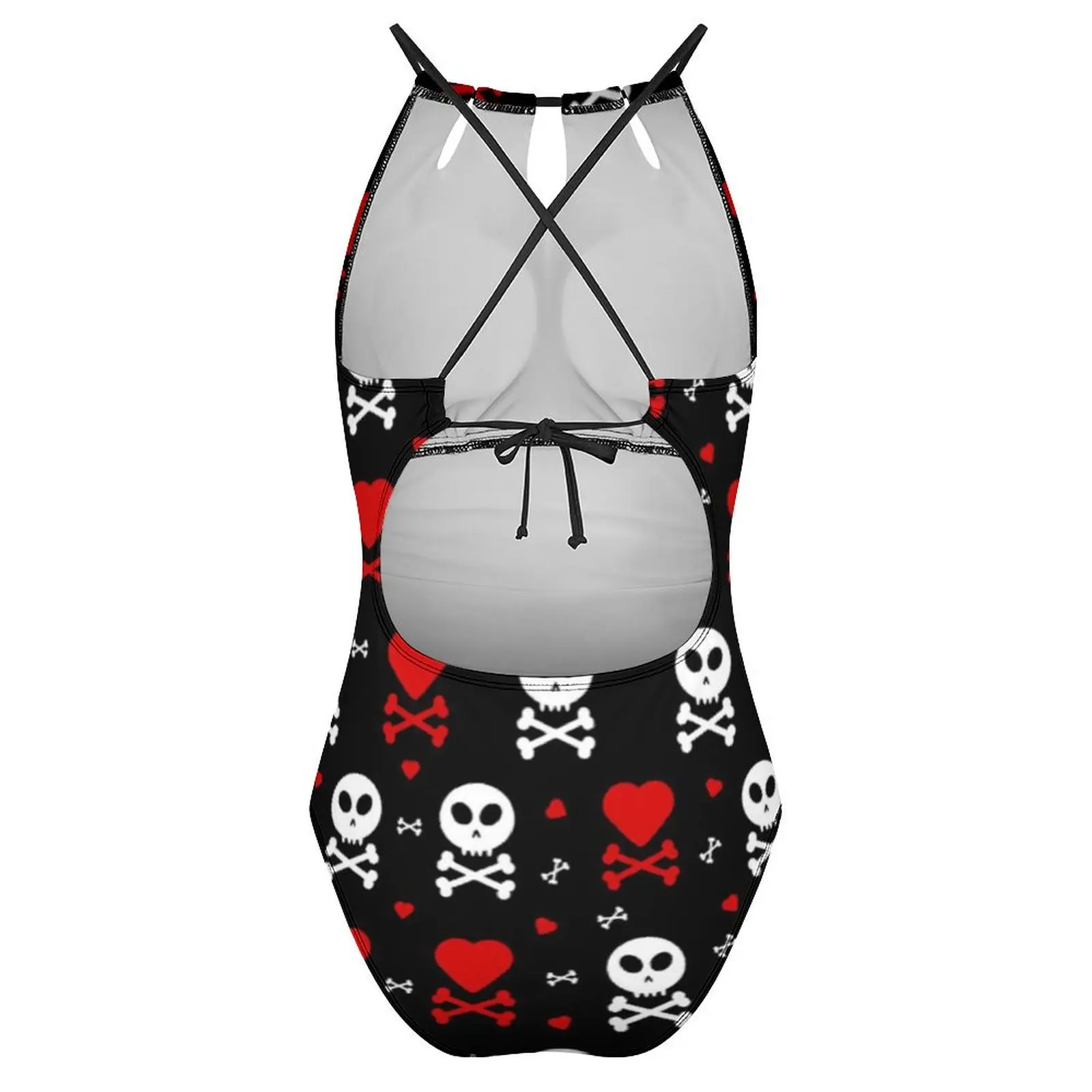 Skull Hearts Swimsuit Funny Crossbones Push Up Swimwear One Piece Holiday Surf Bathing Suit Bodysuit Sexy Beach Wear Plus Size