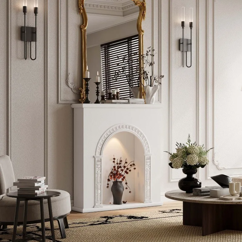French mantel European simple cream style decorative cabinet American luminous fireplace French relief porch storage cabinet