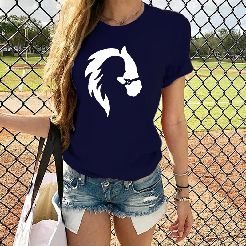 Cute Horse Head Print T Shirts For Women&Girls Casual Round Neck Tees Top Summer Women`s Loose Fit T-shirt