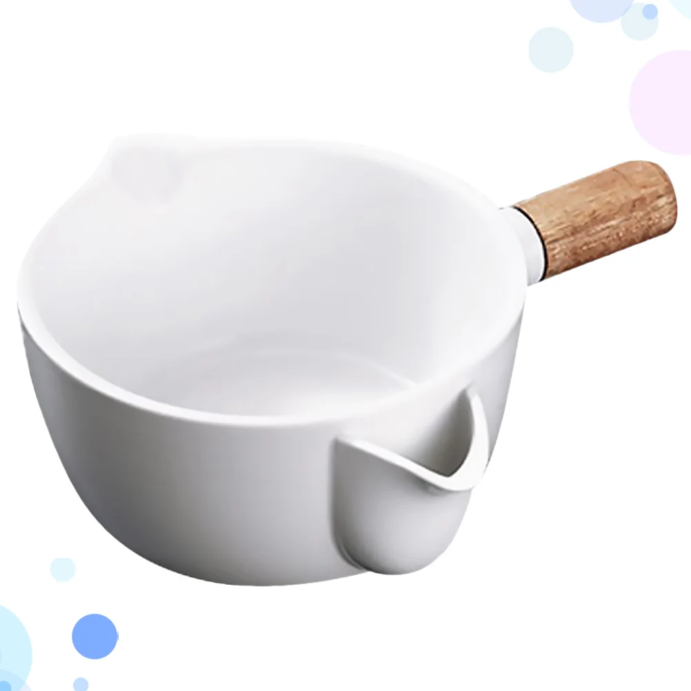 

Oil Soup Separating Bowl Ceramic White Large Capacity Non-Slip Wood Handle Kitchen Tool Grease Filter Grease Filter Bowl