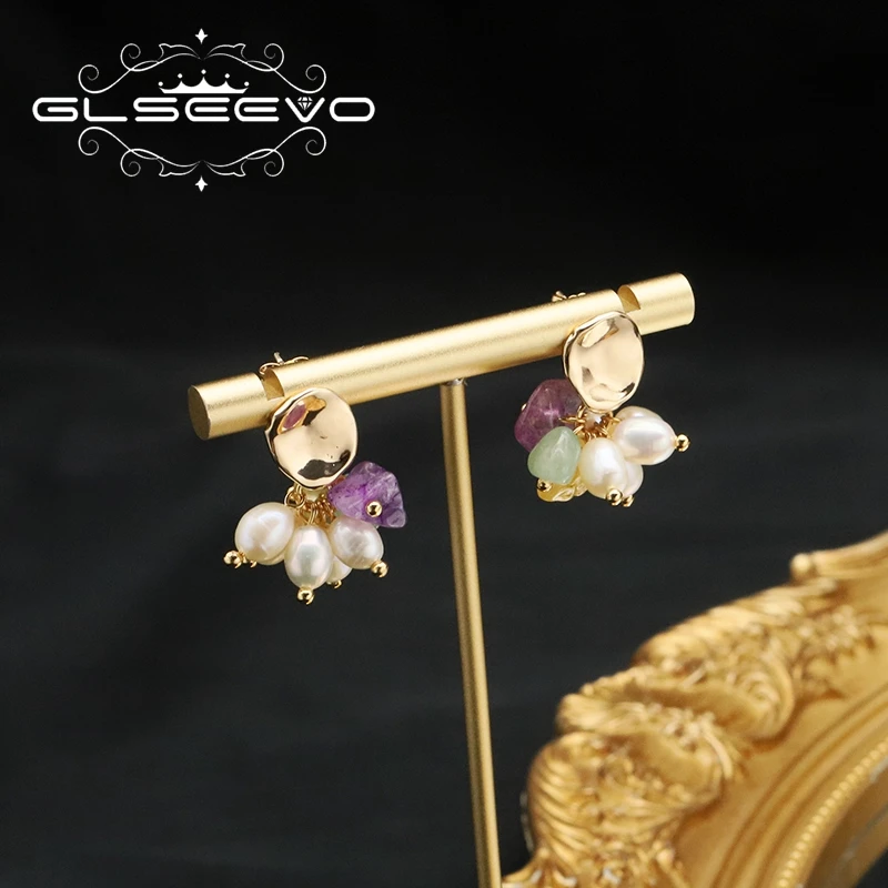 GLSEEVO Original Design Colorful Crystal Deads Earrings Korean Fashion Style Cute Woman Eardrop Exquisite Charms Banquet Jewelry