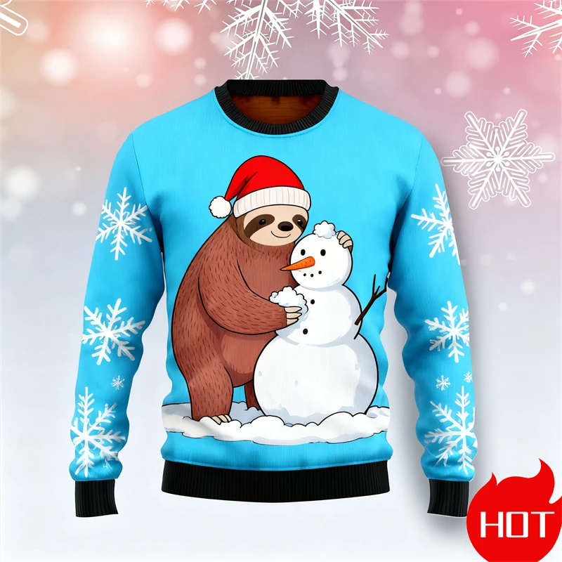 2026 New Christmas Ugly Sweatshirt Cartoon Anime Sloth 3D Printed Men's And Women's Pullover New Fashionable Couple Sweatshirt