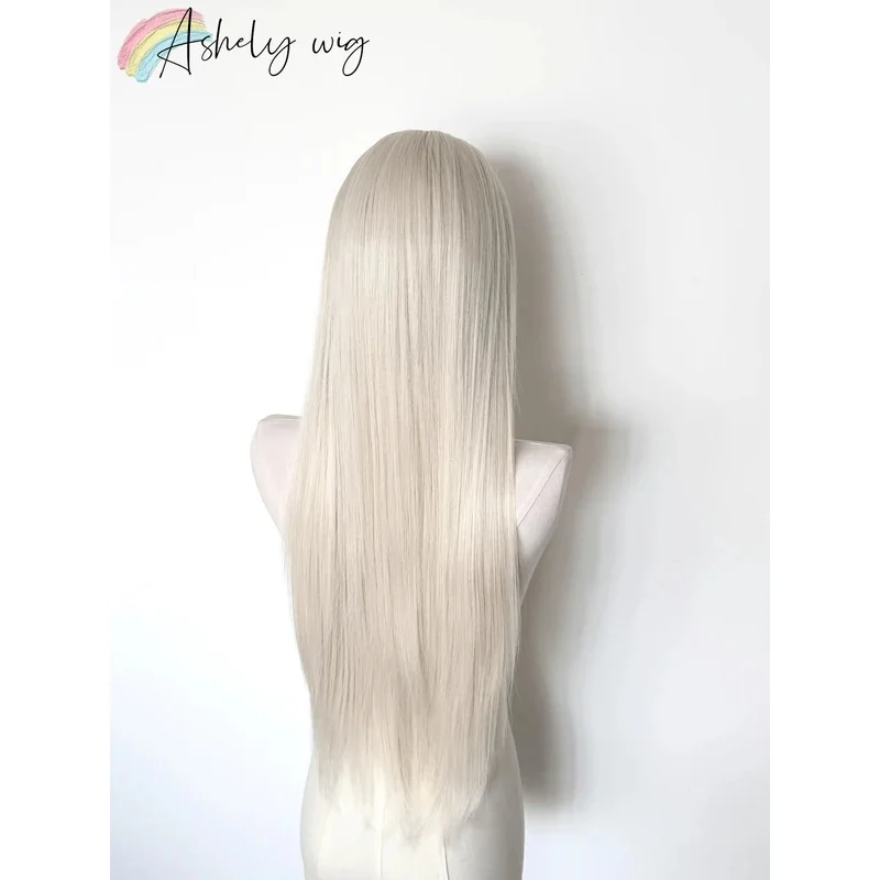 キャンディ2025プラチナレースフロント13x4ロングストレートホワイトウィッグ高温ファイバーウィッグレースフロントフロントコスプレ