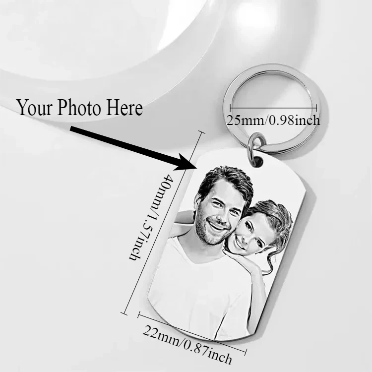 جديد محفورة بالليزر صور Keyrings الفولاذ المقاوم للصدأ مخصص اسم تاريخ الصورة سيارة Keychians للنساء الرجال زوجين حلقة رئيسية هدية