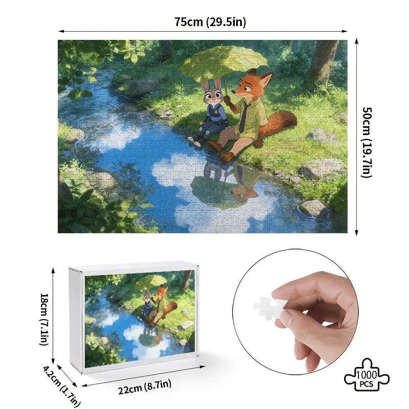 1000 stuks Disney Zootopia Judy & Nick Wilde Posterpuzzel - & Matching Challenge voor volwassenen, / Familiebord, Zootopia-themakamer De