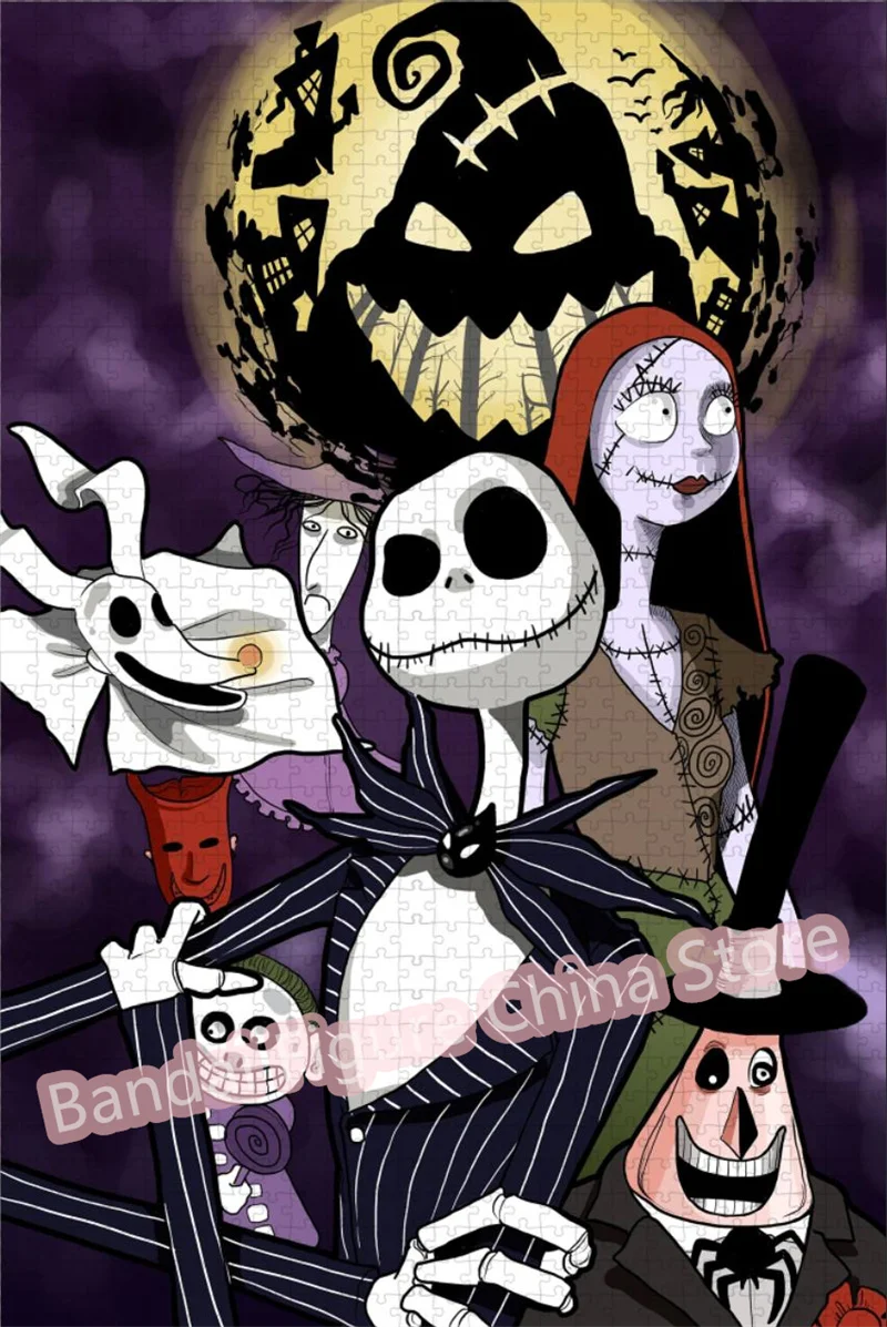 Horror Anime Puzzle Disney Diy Assembled Stress Relief Toy The Nightmare Before Christmas Cartoon Print Jigsaw Puzzles