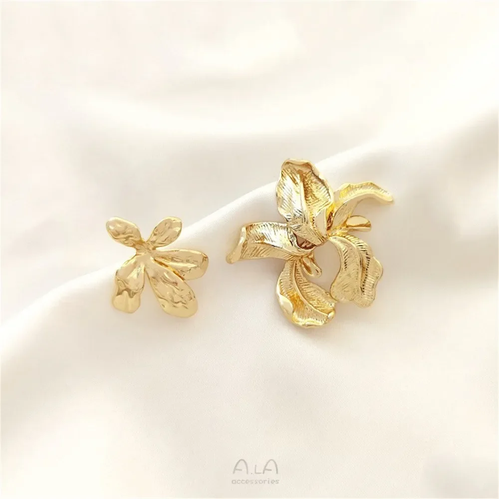 925 Silver Needle 14K Gold Wrapped Irregular Flower Earrings with Hanging Rings DIY Handmade Earrings Ear Jewelry Accessories