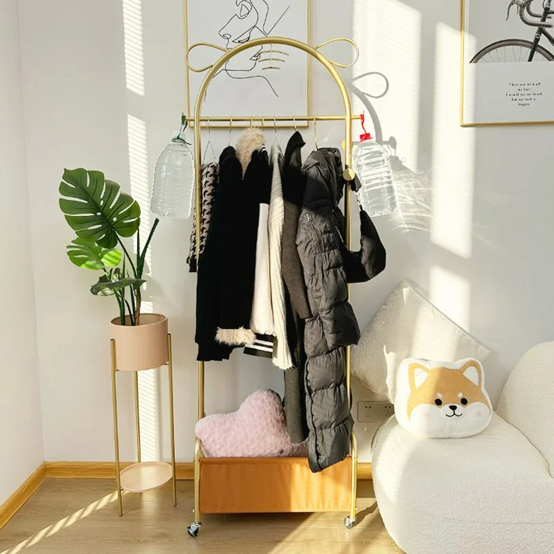 

Nordic Cream Style Movable Clothes Hanger Floor Standing Clothes Hangers Wheels Bedroom Storage Basket Home Coat Racks Garment