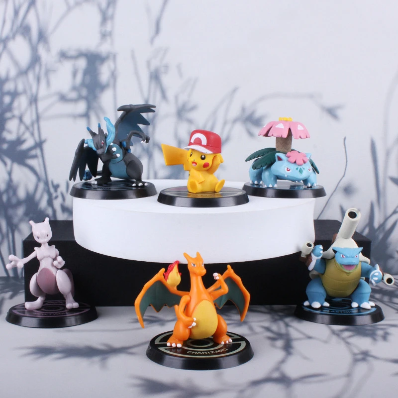 6Pcs/Set Pokemon Anime Figure Pikachu Mewtwo Raichu Charizard Blastoise Cute  Action Figure Model Decoration Children Toys Gifts