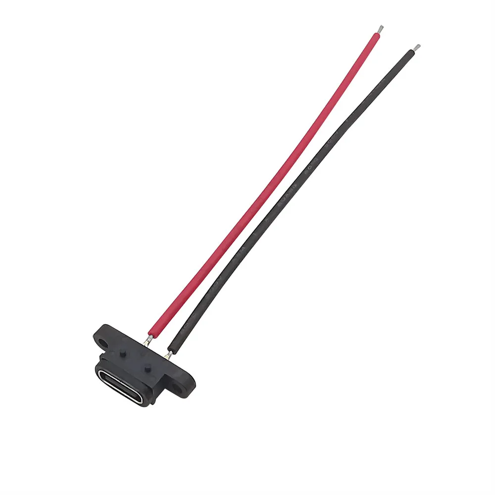 2Pcs Type C 2 Pin Waterproof Female USB C Socket Port With Screw Hole Fast Charge Charging Interface USB Connector With Cable