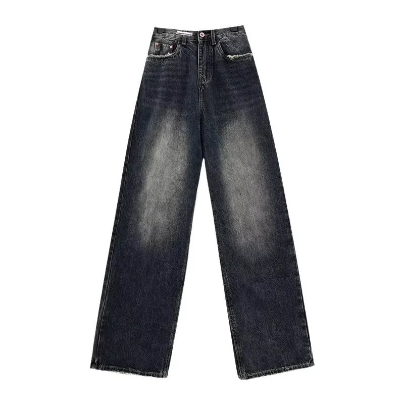女性用ワイドレッグバギージーンズ,レトロファッション,ハイウエスト,ルーズフィットデニムパンツ,新しいスタイル,秋のストリートウェア,y2k