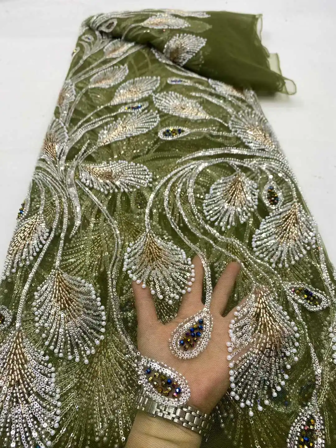 Blue Embroidery Nigeria Sequin Bead Tulle Lace Fabric 2026 High-Quality African Mesh Lace Party Dance Dress Sewing Material 045