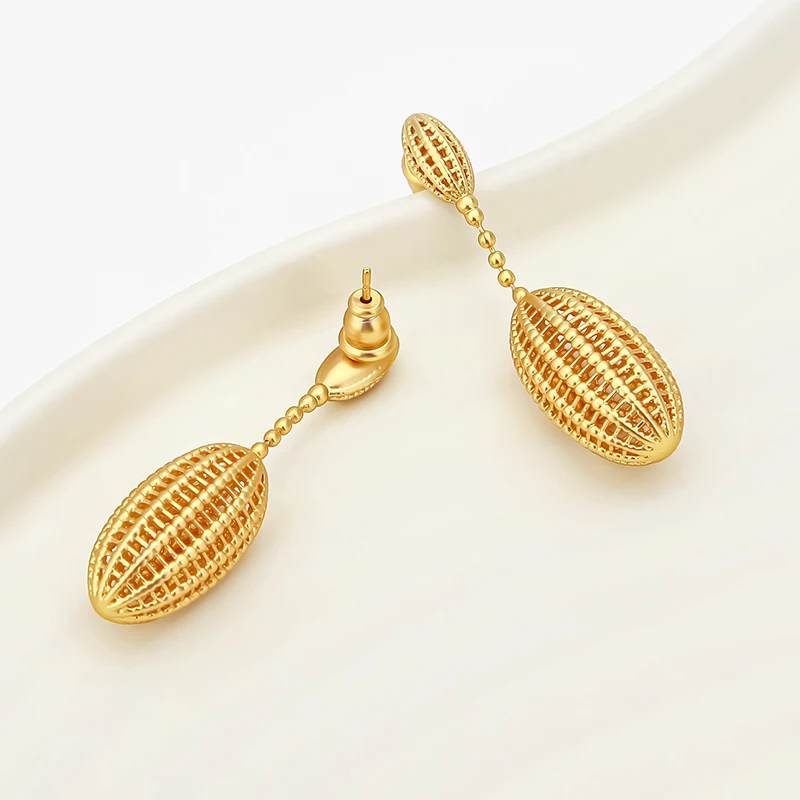 IVOG Long Dangle Drop Earrings Hollow Grid Oval Style Women Party Wedding Pendiente Boucle D'oreille High Grade Fashion Jewelry