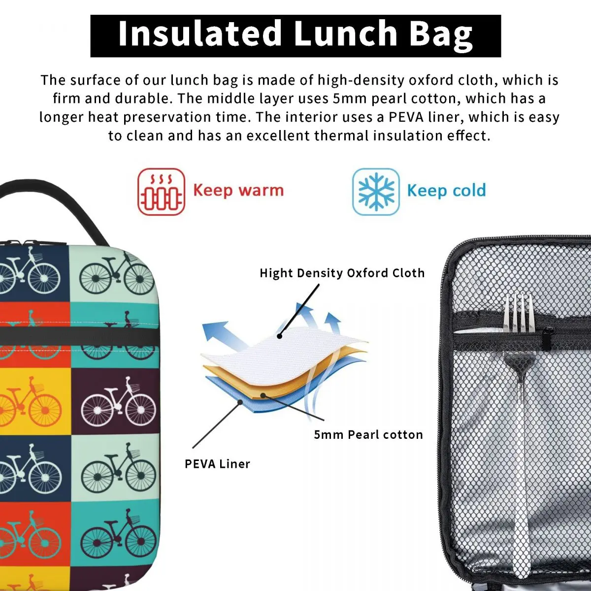 Bicicletta Retro Styled Bike Insulated Lunch Bags Food Box Portable Cooler Thermal Bento Box School