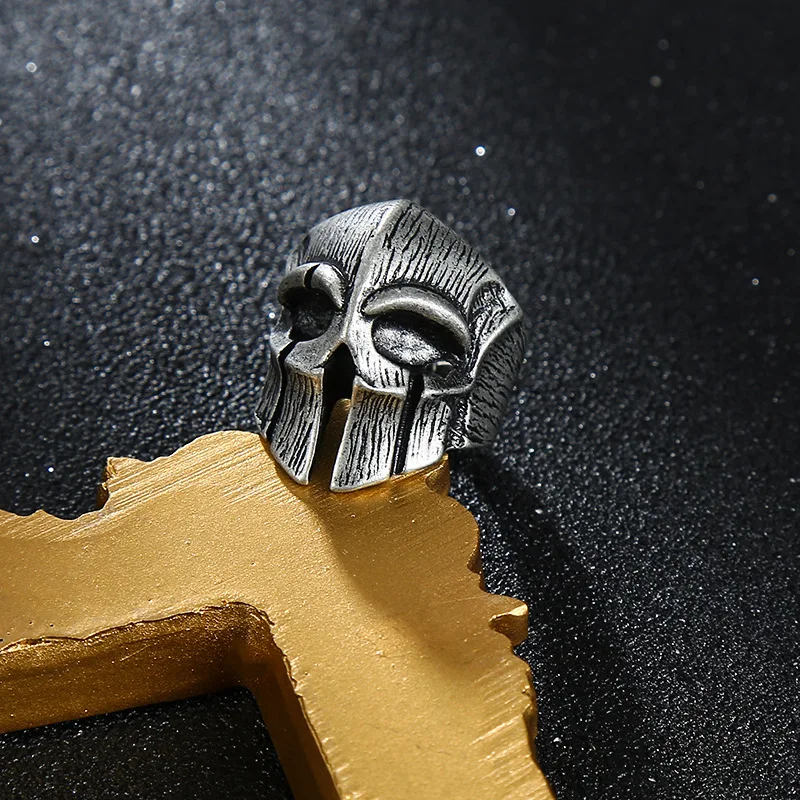 Retro Sparta Mask Ring For Men Silver Color Punk Gothic Adjustable Open Ring Greek Mythology Jewelry Bikers Accessories Man Gift