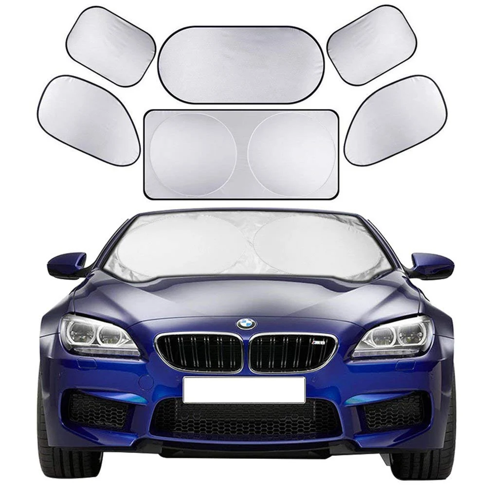 6 Pieces/Set Car Sunshade Windshield Covers Auto Window UV Protection Shield Reflective Sun Block Front Rear Back Side Foldable