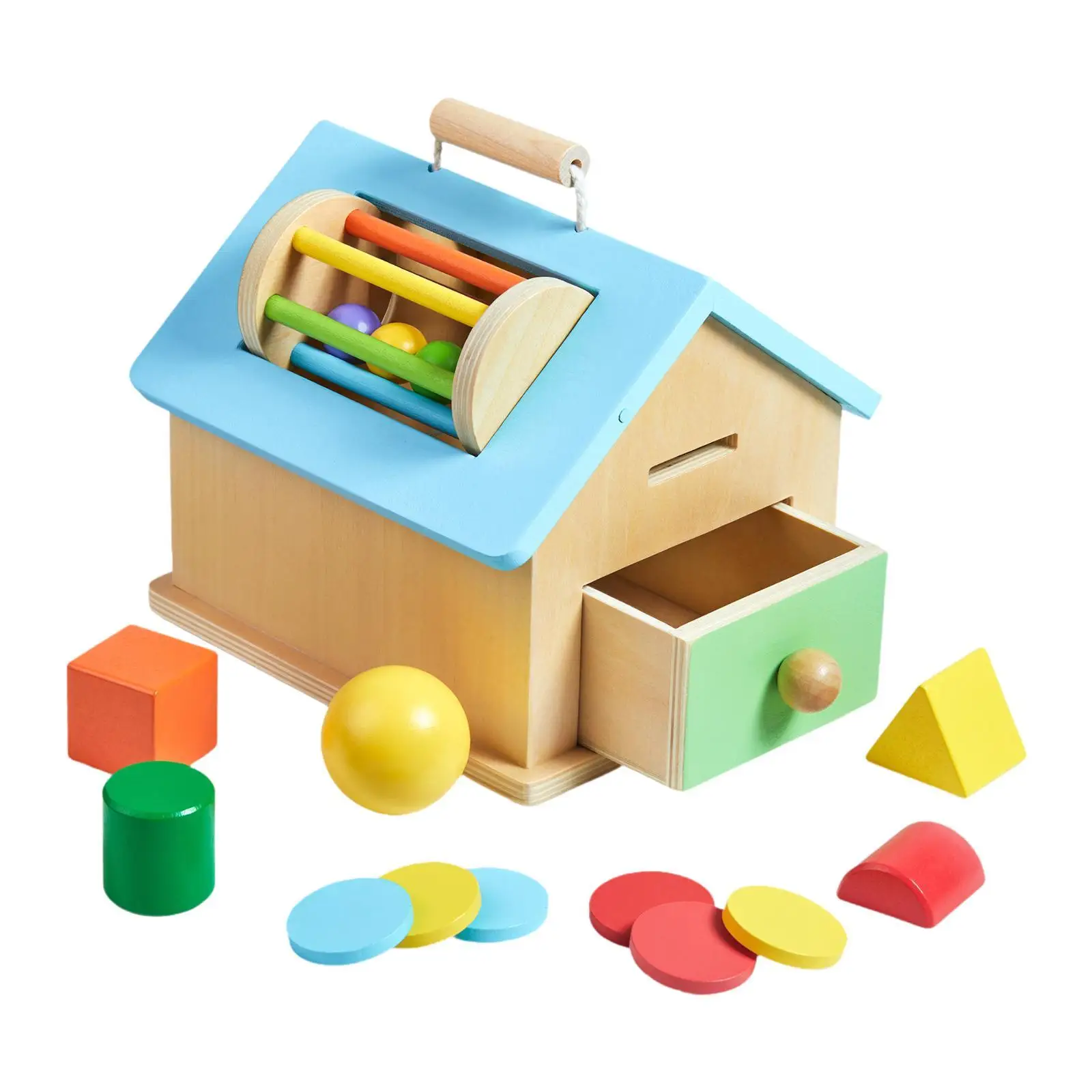 Wooden Sensory Toys, Shape Sorting and Stacking Learning Toys, Multifunctional Intelligence House for Boys Girls, Kids