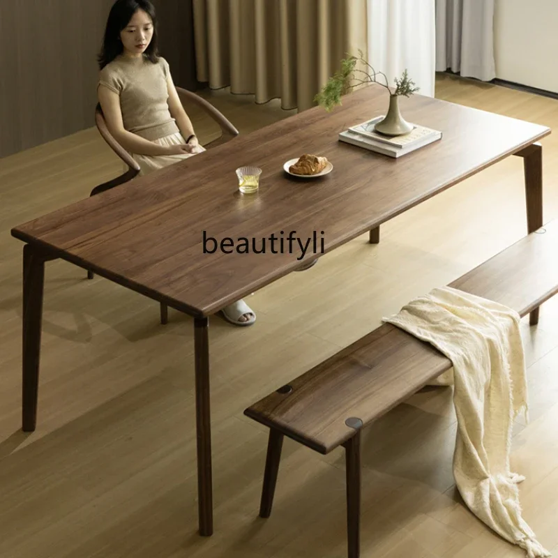 

Nordic all solid wood dining table chairs household, Japanese style work black walnut